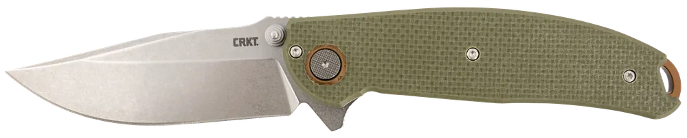 CRKT Butte 3.36" Folding Plain Stonewashed D2 Steel Blade OD Green G10 Handle Includes Pocket Clip