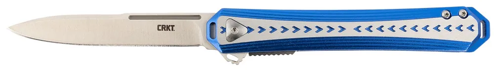 CRKT Stickler 3.38" Folding Plain Satin 12C27 Sandvik Blade Blue & Silver Aluminum Handle Includes Pocket Clip