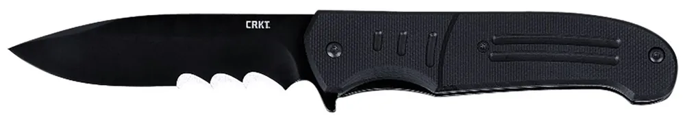 CRKT Ignitor 3.48" Folding Drop Point Part Serrated Black Oxide SS Blade Black G10 Handle Includes Pocket Clip