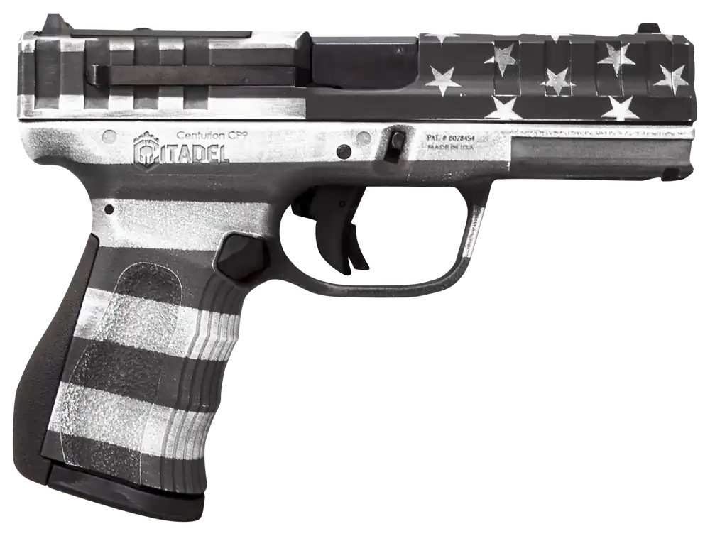Citadel Centurion 9mm 14+1 4" Black Steel Barrel OR Steel Slide Polymer Frame Cerakote American Flag Motif CITCP9USGCAN