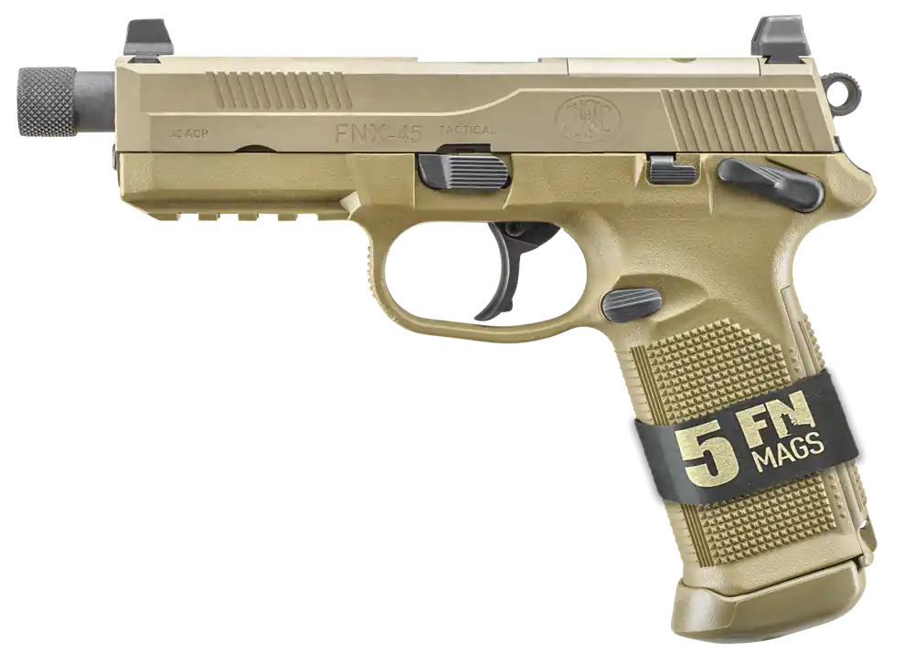 FN FNX Tactical Bundle .45ACP 10+1 5.30" Black Barrel Flat Dark Earth SS Slide FDE Polymer Frame OR NS Threaded Rail 66101635