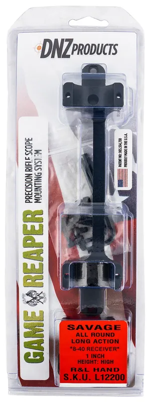 DNZ Game Reaper Scope Mount/Ring Combo Matte Black Savage Round Receiver w/8-40 Screw Holes 1" Tube High Rings For Long Action Aluminum Rifle