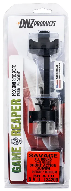DNZ Game Reaper Scope Mount/Ring Combo Matte Black Savage Round Receiver w/8-40 Screw Holes 30mm Tube Medium Rings For Short Action Aluminum Rifle
