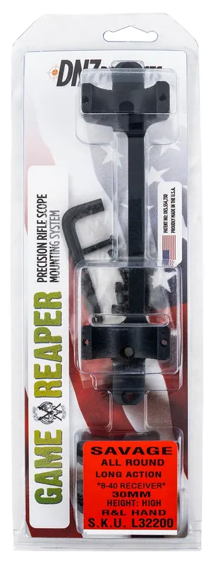 DNZ Game Reaper Scope Mount/Ring Combo Matte Black Savage Round Receiver w/8-40 Screw Holes 30mm Tube High Rings For Long Action Aluminum Rifle