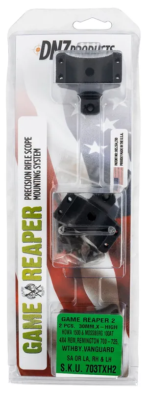 DNZ Game Reaper 2 Scope Mount/Ring Combo Matte Black Rem 700/721/725, Howa 1500 30mm Tube Extra High Rings Aluminum Rifle