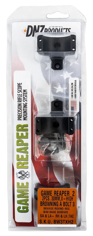DNZ Game Reaper 2 Scope Mount/Ring Combo Matte Black Browning A-Bolt, Savage Round Receiver w/8-40 Screw Holes 30mm Tube Extra High Rings Aluminum Rifle