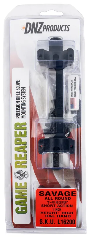 DNZ Game Reaper Scope Mount/Ring Combo Matte Black Savage Round Receiver w/8-40 Screw Holes 1" Tube High Rings For Short Action Aluminum Rifle