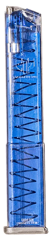 ETS Group Pistol Mags Clear Blue Extended with Gen2 Floor Plate 31rd 9mm Luger for Glock 34,17,26,19,45,19x,18