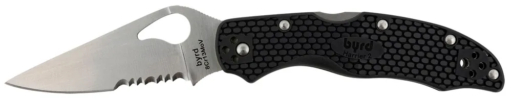 Spyderco Byrd Harrier 2 Lightweight 3.36" Folding Part Serrated 3Cr13MoV SS Blade Black Textured FRN Handle Includes Pocket Clip