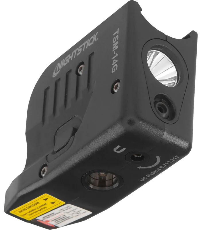 Nightstick TSM-15G Sub-Compact Tactical Weapon w/Laser Fits Glock G43x MOS Glock G48 MOS 150 Lumens Output White LED Light Green Laser 104 Meters Beam Trigger Guard Mount Black Aluminum