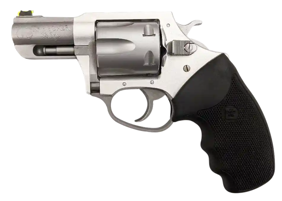 Charter Arms 53620 Boxer 38 Special Caliber with 2.20" Matte Stainless Finish Barrel, 6rd Capacity Matte Stainless Cylinder, Anodized Finish Aluminum Frame & Finger Grooved Black Rubber Grip
