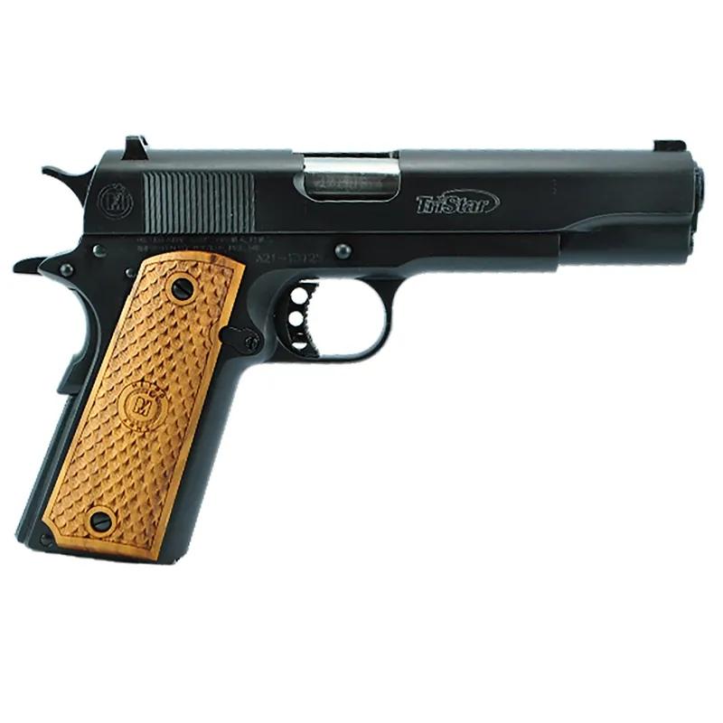 TriStar American Classic Government 1911 38 Super Pistol 9+1 5" SS Bbl Blued Slide & Frame Grip/Thumb Safety Wood Grips Blk 85607