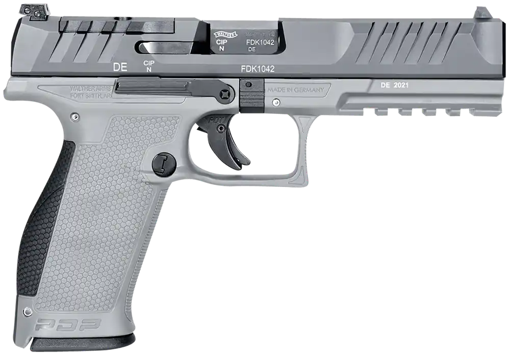 Walther PDP Optic Ready 9mm 18+1 5" Black Steel Barrel/Slide Gray Polymer Frame 3-Dot Sights Rail Trigger Safety 2858401