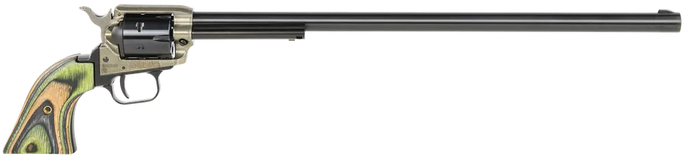 Heritage Mfg RR22CH16 Rough Rider 22 LR Caliber with 16" Black Finish Barrel, 6rd Capacity Black Finish Cylinder, Simulated Color Case Hardened Finish Zamak Frame & Camo Laminate Grip