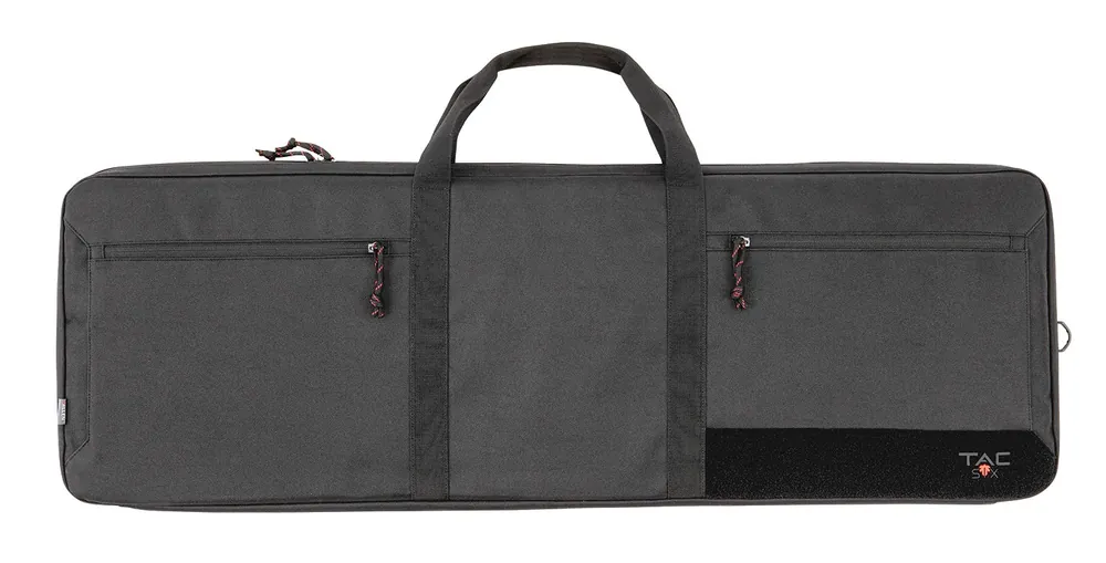 Tac Six Division Tactical Case made of Black 600D Polyester with Lockable Zippers, Workstation/Gun Mat, Storage Pockets & Carry Handle 38 L x 13" H x 2" W Interior Dimensions"