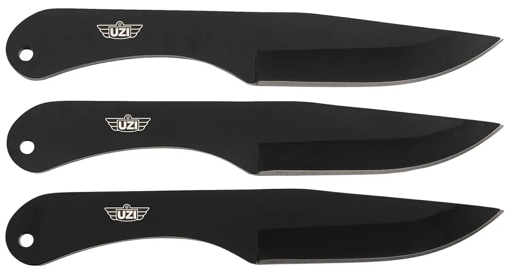 Uzi Accessories Throwing Knives IV Three, 8.25" Plain Black Stainless Steel