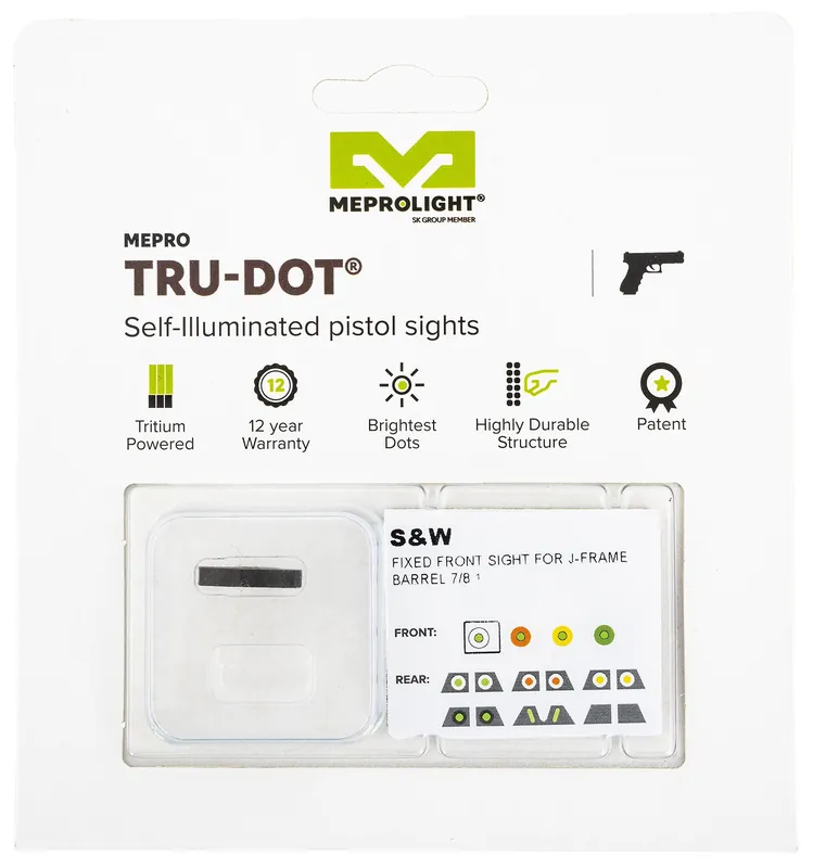 Meprolight USA Mepro Tru-Dot Fixed Sights Self-Illuminated Green Tritium Black Frame S&W J Frame 1.875" Barrel