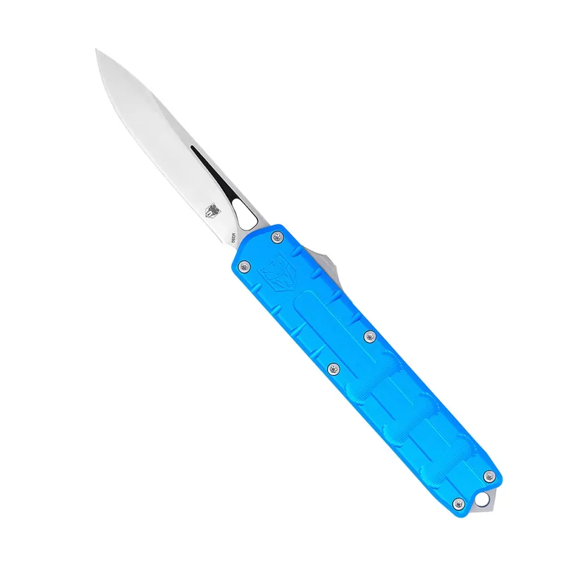 CobraTec Knives Enforcer 3.25" OTF Drop Point Plain M390 Steel Blade/Blue Aluminum Handle