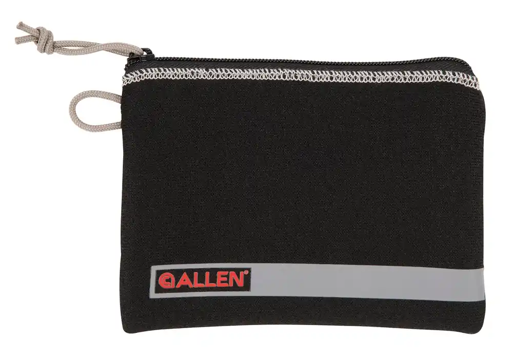 Allen Pistol Pouch made of Black Polyester with Lockable Zippers, ID Label & Fleece Lining Holds Compact Size Handgun 5 L x 7" W Interior Dimensions"