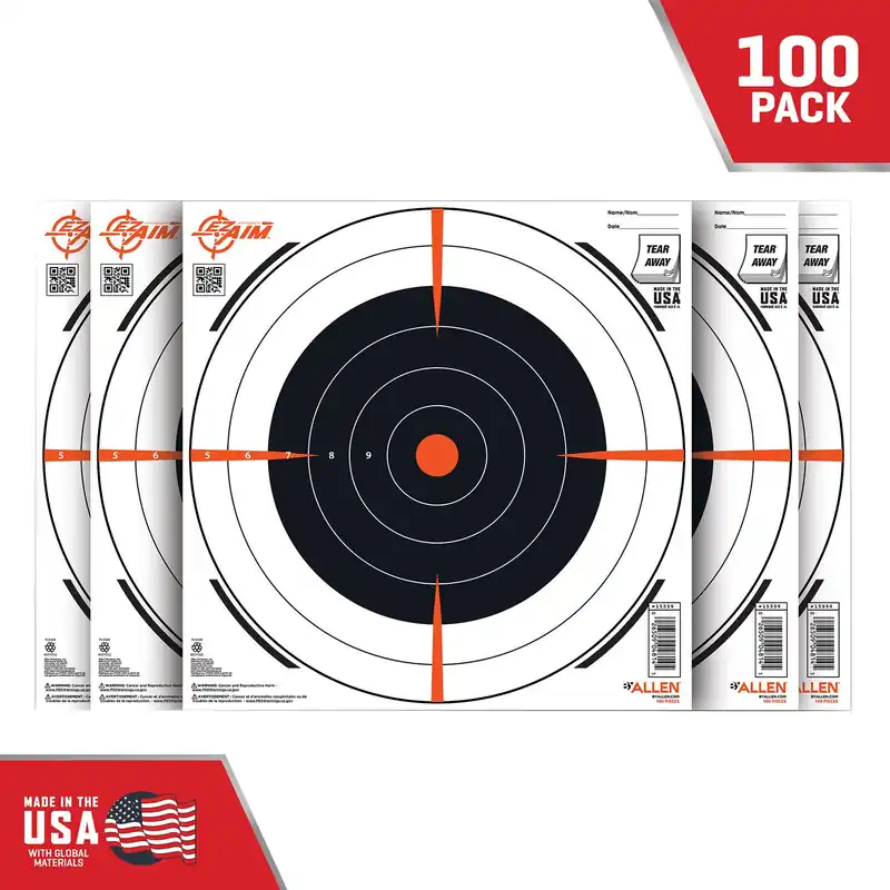 EZ-Aim Shooting Target Bullseye Paper Hanging 12" x 12" Black/White 100 Per Pack