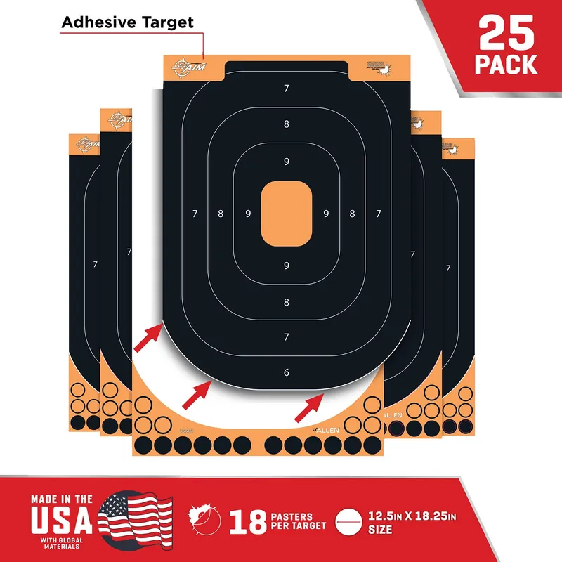 EZ-Aim Splash Training Target Self-Adhesive Paper Handgun Orange with Black Target Silhouette Includes Pasters 25 Per Pkg