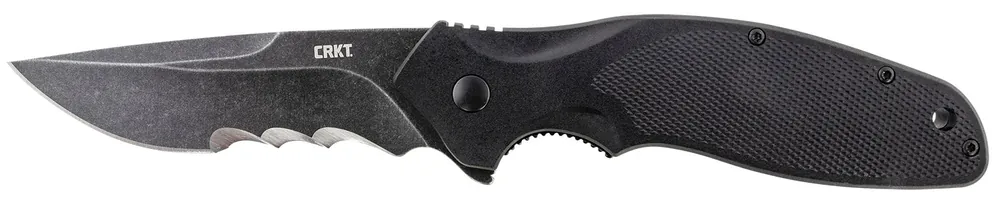 CRKT Shenanigan 3.35" Folding Drop Point Veff Serrated Black Stonewashed 4116 Stainless Steel Blade/ Black GRN Handle Includes Pocket Clip