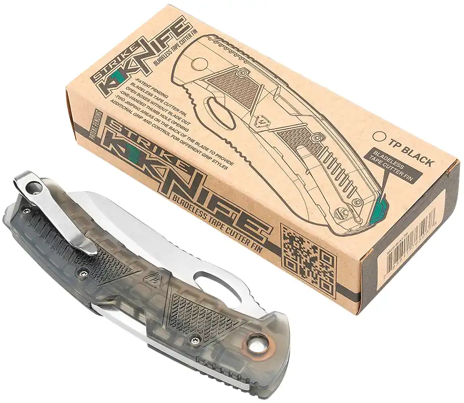 Strike Industries K1 3.51" Folding Plain AUS-8A SS Blade Smoke Textured Polymer Handle Includes Pocket Clip