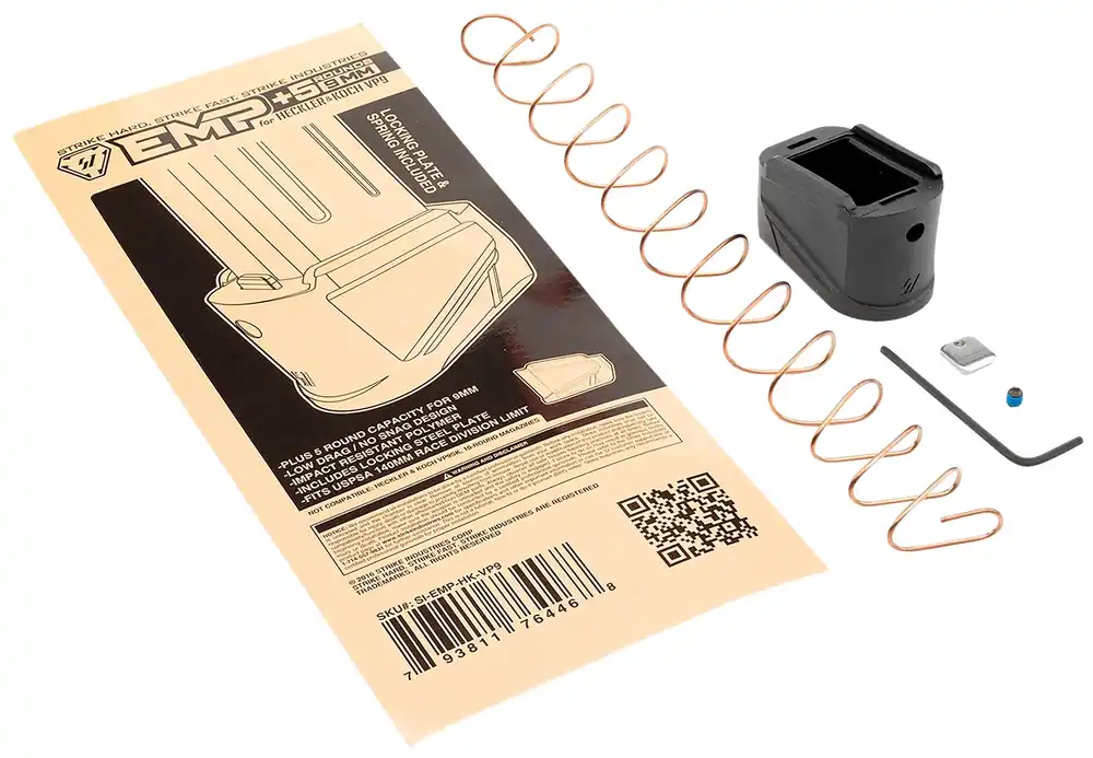 Strike Industries Enhanced Magazine Plate Extended +5rd 9mm Luger Black Polymer for H&K VP9