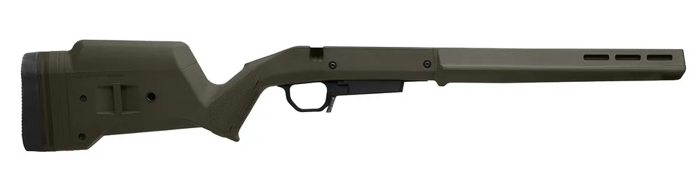 Magpul Hunter American Stock OD Green Adjustable Synthetic Stock with Aluminum Chassis for Short Action Ruger American Right Hand Includes STANAG Mag Well