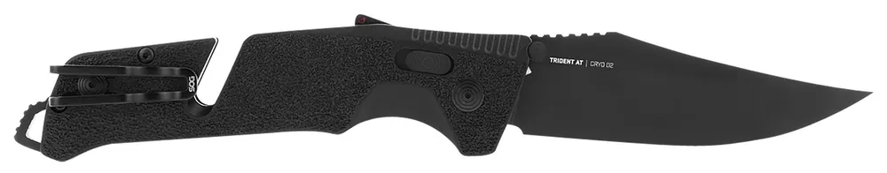 S.O.G Trident AT 3.70" Folding Clip Point Plain Black TiNi Cryo D2 Steel Blade/Blackout GRN Handle Features Line Cutter/Glass Breaker