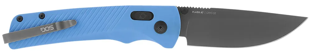 S.O.G Flash AT 3.45" Folding Plain TiNi Cryo D2 Steel Blade/Civic Cyan GRN Handle Includes Pocket Clip