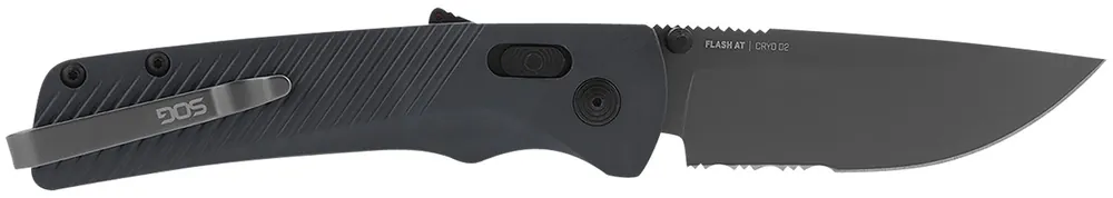 S.O.G Flash AT 3.45" Folding Part Serrated TiNi Cryo D2 Steel Blade/ Urban Grey GRN Handle Includes Pocket Clip