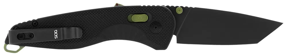 S.O.G Aegis AT 3.13" Folding Drop Point Plain Black TiNi Cryo D2 Steel Blade/Black w/Moss Accents GRN Handle