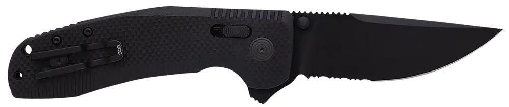 S.O.G XR 3.39" Folding Clip Point Part Serrated Black TiNi Cryo D2 Steel Blade Blackout G10 Handle Includes Pocket Clip