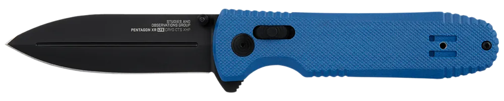 S.O.G Pentagon XR LTE 3.60" Folding Spear Point TiNi Cryo CTS XHP Blade Blue G10 Handle Includes Belt Clip