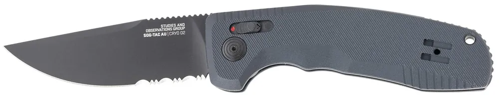S.O.G-TAC Auto 3.43" Folding Part Serrated Black TiNi Cryo D2 Steel Blade Black Micro-Textured Anodized Aluminum Handle