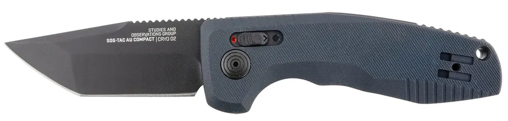 SOG-TAC Auto Compact 2.94" Folding Tanto Plain Black TiNi Cryo D2 Steel Blade Black Micro-Textured Anodized Aluminum Handle Includes Pocket Clip