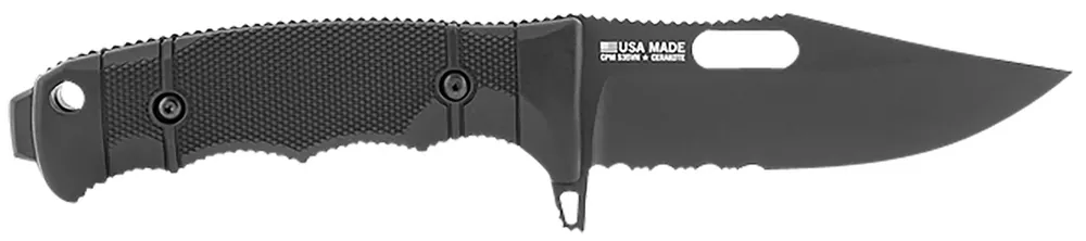 S.O.G Seal FX 4.30" Fixed Clip Point Part Serrated Black Cerakote CPM S35VN SS Blade/Black GRN/SS Handle Includes Sheath