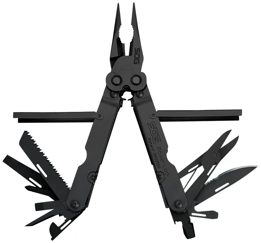 S.O.G Powerlock Black Oxide 420 Stainless Steel 7" Long Features 18 Tools w/Sheath