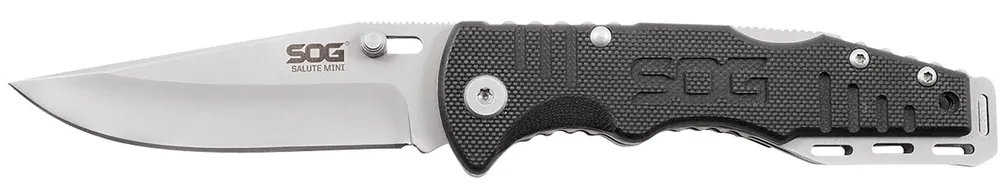 Salute Mini 3.10" Folding Clip Point Plain Bead Blasted 8Cr13MoV SS Blade Black G10 Handle Includes Pocket Clip