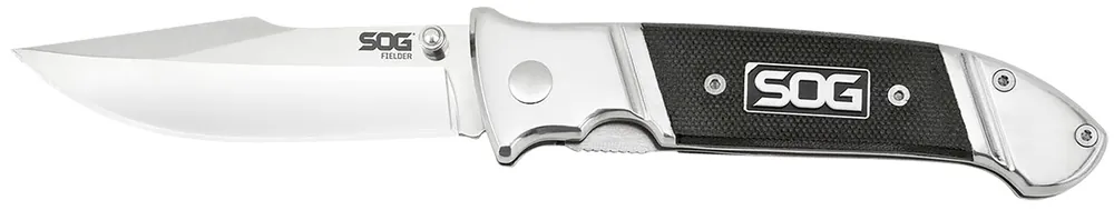 Fielder 3.30" Folding Clip Point Plain Satin 7Cr17MoV SS Blade Black G10 Handle Includes Belt Clip