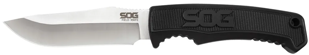 Field 4" Fixed Clip Point Plain Satin 7Cr17MoV SS Blade Black TPR Handle Includes Sheath