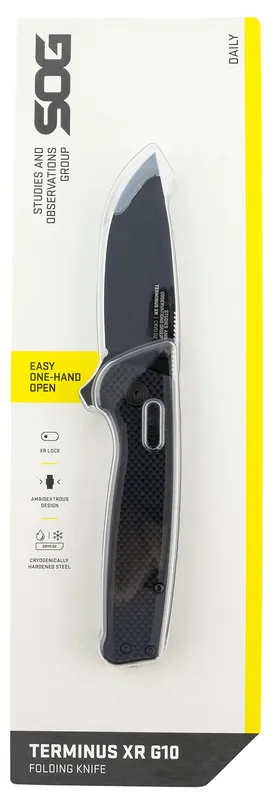 Terminus XR 2.95" Folding Clip Point Plain Black TiNi D2 Steel Blade Black G10 Handle Includes Pocket Clip