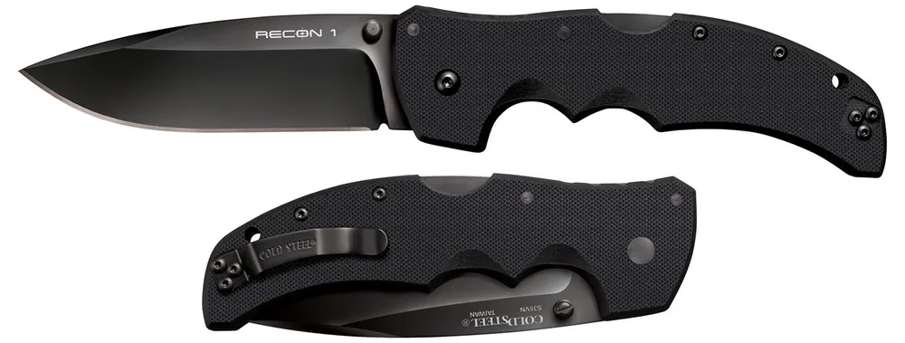 Cold Steel Recon 1 4" Folding Plain Spear Point DLC Coated American S35VN Blade/Black G10 Handle