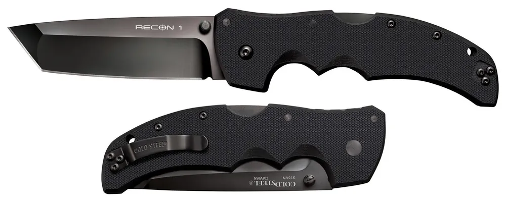 Cold Steel Recon 1 4" Folding Plain Tanto DLC Coated American S35VN Blade/ Black Textured G10 Handle