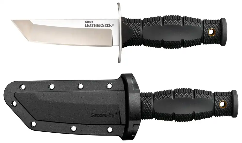 Cold Steel Leatherneck Mini 3.50" Fixed Plain Tanto Satin 8Cr13MoV SS Blade/Black Deep Checkered w/double Quillon Guard Kray-Ex Handle