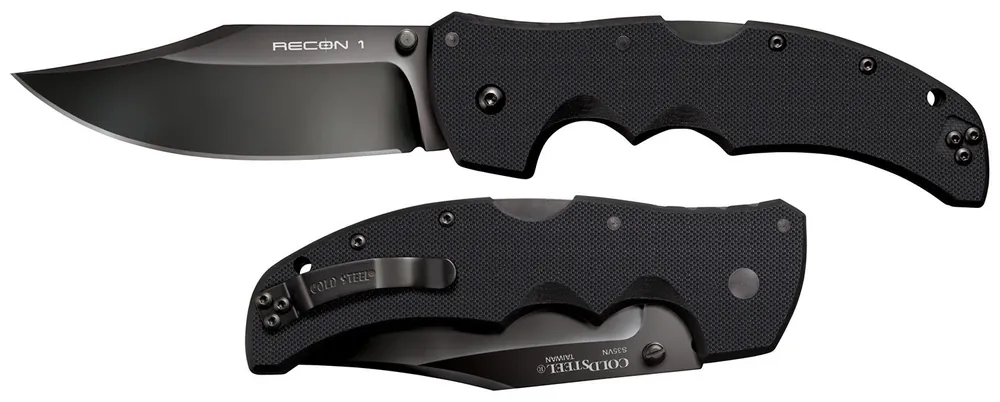 Cold Steel Recon 1 4" Folding Plain Clip Point DLC Coated American S35VN Blade Black G10 Handle