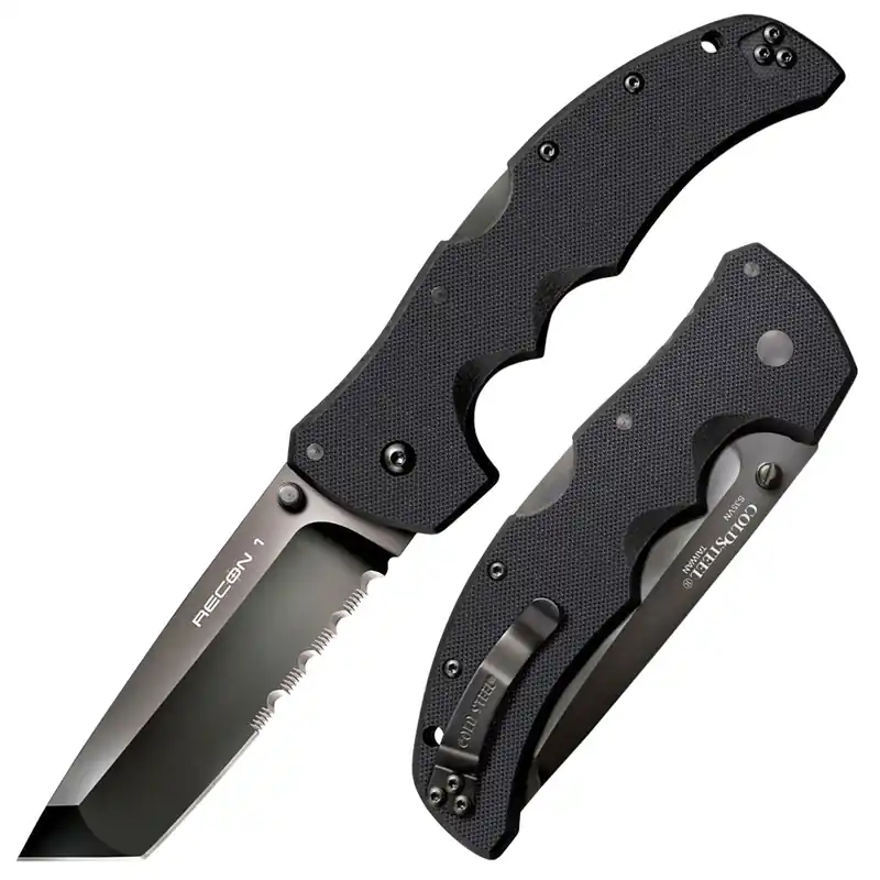Cold Steel Recon 1 4" Folding Part Serrated DLC Coated American S35VN Blade/ Black Textured G10 Handle