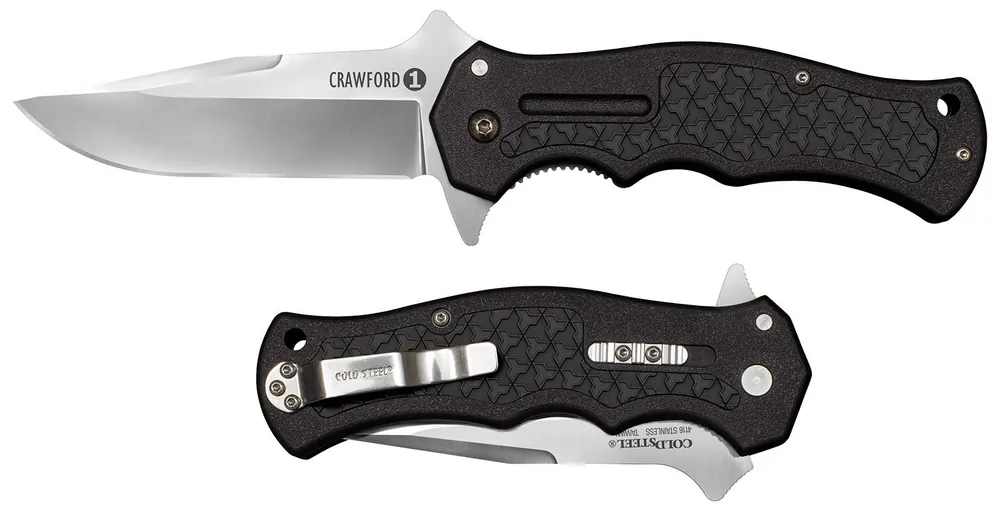 Cold Steel Crawford Model 1 3.50" Folding Plain Clip Point 4034 Stainless Steel Blade/Black w/Traction Inlays GRN Handle