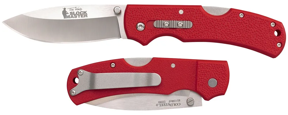 Cold Steel Double Safe Slock Master Hunter 3.50" Folding Drop Point Plain 8Cr13MoV SS Blade/Red Textured GFN Handle Includes Pocket Clip